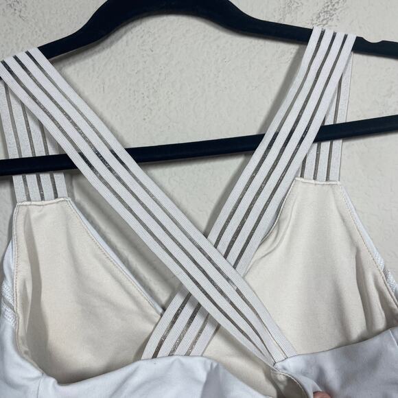 Alo Size Small Crossback Sports Bra White Stripe Straps Nylon Blend Sportswear - Picture 9 of 9